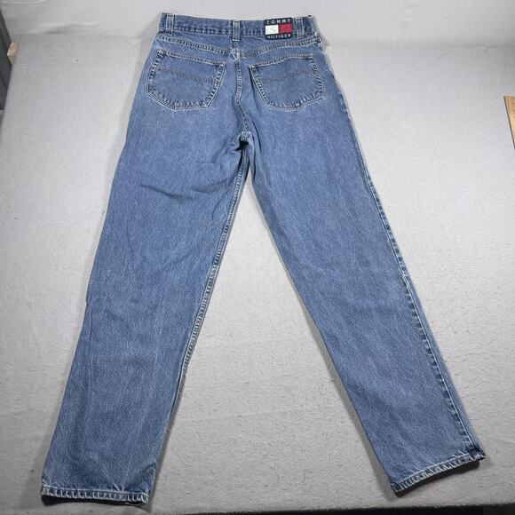 Vintage Tommy Hilfiger Jeans Mens 36x36 Blue Denim Straight Leg Flag Patch - Picture 10 of 12